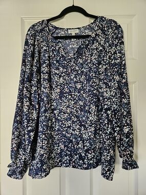 Jessica Simpson Navy Floral Peasant Blouse
